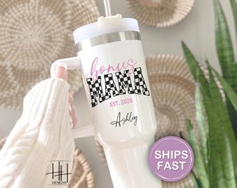 Bonus Mama Tumbler Personalized Bonus Mama 40oz Tumbler With Handle Custom Gift For Bonus Mama Travel Tumbler Bonus Mom Travel Mug To Go Cup