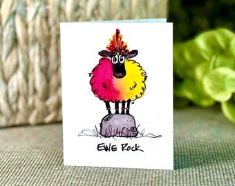 Funny You Rock Card Sheep Pun Graduation Card Gift for Friend Quirky Farm Animal Greeting Card  Congratulations Motivation Achievement Gift