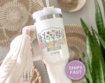 Personalized Hospice Nurse Tumbler With Handle, Custom 40oz Tumbler For Hospice Nurse Appreciation Gift, Hospice Nurse Travel Tumbler Gift