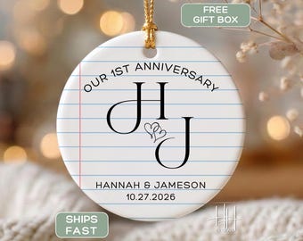Personalized 1st Anniversary Ornament, Custom First Wedding Anniversary Keepsake Ornament, Custom Paper Anniversary Calendar Gift For Couple