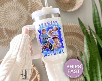 Mama Custom Photo Tumbler Best Mama Personalized Bootleg 40oz Tumbler With Handle Best Mama Travel Tumbler Gift For Mothers Day Mom ToGo Cup