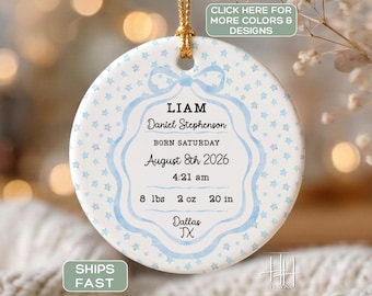 Baby Boy Birth Stats Keepsake, Custom Baby Boy Birth Stats Ornament Keepsake Birth Stats Ornament Personalized Newborn Boy Keepsake Ornament