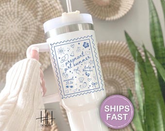 Pregnant Girl Summer Tumbler Gift For Pregnancy Announcement Pregnant Friend Gift for Pregnant Wife Tumbler with Handle Summer Baby Tumbler