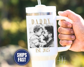 Custom Photo Dad Tumbler, Personalized New Dad Father’s Day Gift Travel Tumbler With Handle For Dad Birthday Gift New Daddy Custom Gift 40oz