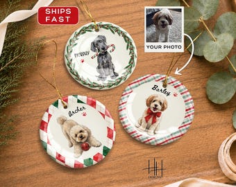 Custom Pet Christmas Ornament Pet Portrait Watercolor Ornament, Personalized Dog Lover Pet Photo Christmas Ornament Custom Memorial Keepsake