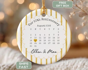 Custom 50th Anniversary Ornament, Custom Golden Wedding Anniversary Keepsake Ornament Personalized 50th Anniversary Calendar Gift For Couple