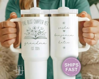 New Grandma Tumbler Personalized with Grandkids Names, Custom New Grandma 40oz Tumbler With Handle Gift For Promoted Grandma New Nana Gift