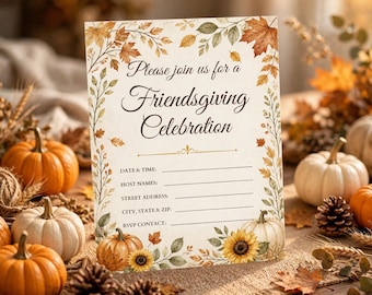 Mall för Friendsgiving-inbjudan, redigerbar Canvas-inbjudan, utskrivbar Thanksgiving-middagsinbjudan, direktnedladdning
