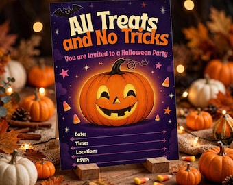 Redigerbar mall för Halloween-festinbjudan, utskrivbar Canva-inbjudan för barn (digital nedladdning)