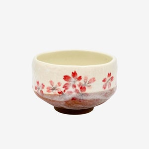 Japanese Handcrafted Ceramic Sakura Hana Beige Mini Matcha Chawan Tea Bowl - Inoue Tea