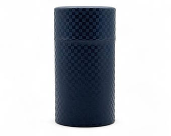 Recipiente para té japonés Ichimatsu envuelto en papel washi azul a cuadros (L) - Chazutsu japonés