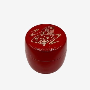 Japanese Handcrafted Shu Noriko Red Matcha Lacquered Canister - Japanese Matcha Tea Tin Natsume - Inoue Tea