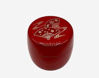 Japanese Handcrafted Shu Noriko Red Matcha Lacquered Canister - Japanese Matcha Tea Tin Natsume - Inoue Tea