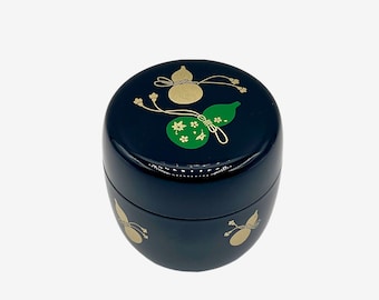 Japanese Handcrafted Kuro Black Hishaku Matcha Lacquered Tea Canister - Japanese Matcha Tea Tin Natsume - Inoue Tea