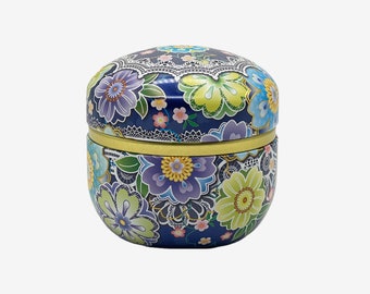 Japanese Toropikaru Hana Blue Metal Tea Tin Canister - Japanese Chazutsu Tea Storage