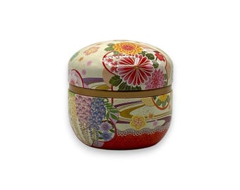 Bote de té de metal rojo Dento Hana - Chazutsu japonés