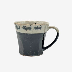 Japanese Handcrafted Kanejin Black Cat Mug - Japanese Tea Mug - Inoue Tea