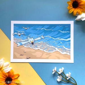 Impresión de postal junto al mar
