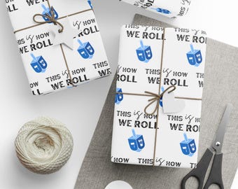 Hanukkah Gift Wrap Paper. This is how we roll Dreidel Holiday Wrapping Paper for Birthdays, Hanukkah, Baby Showers, Weddings