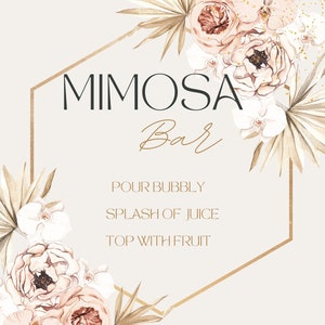 Mimosa Bar Sign. Wedding. Wedding shower. Baby shower. party. Bar menu.