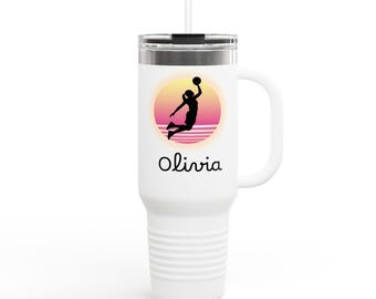 Taza de viaje personalizada de baloncesto. Vaso térmico personalizado para jugadores y entrenadores. Regalo para equipos de baloncesto, fin de temporada, regalo para deportistas femeninas.