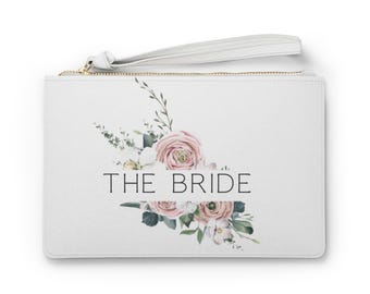 Custom Bride Clutch Bag. Floral Design, Wedding Accessory, Bridal Shower, Evening Purse, Occasion