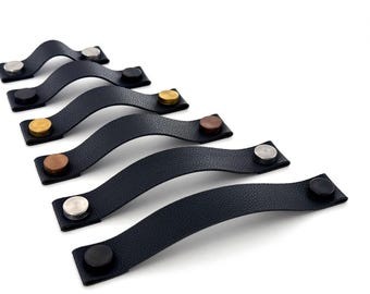 Black Textured Faux Leather Handles - Leather Alternative Handles - Vegan Leather Handles - Drawer/Cupboard Handles - Made in UK