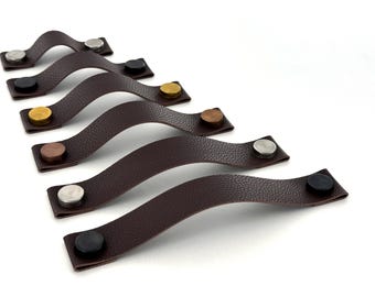 Dark Brown Textured Faux Leather Handles - Leather Alternative Handles - Vegan Leather Handles - Drawer/Cupboard Handles - Made in UK