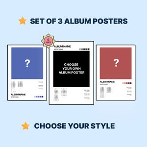 CONJUNTO DE 3 Escolha seu próprio álbum, pôster, capa de álbum, pôster de álbum personalizado, pôster de cantor, pôster de cantor e artista, decoração de parede, presentes musicais de aniversário