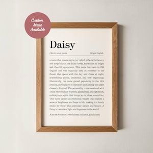 Daisy Namnbetydelse Väggkonst Personlig Ordbok Tryck Anpassad Namnskylt Barnrum Barn Flickrum Dekor Dop Babyshower Gåva
