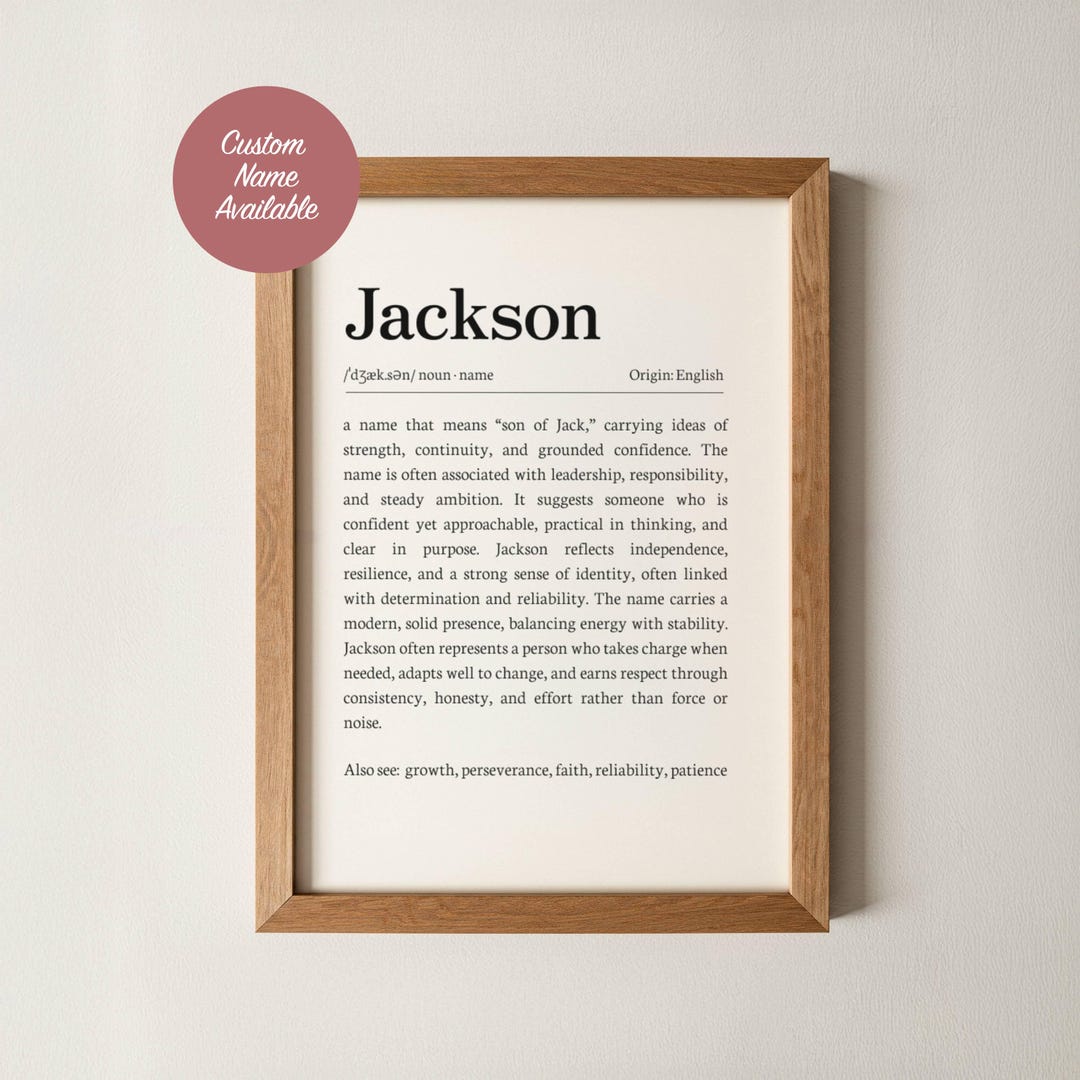 Jackson Name Meaning Wall Art, Personalized Dictionary Print, Custom ...
