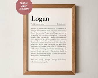 Logan Name Meaning Wall Art, Personalized Dictionary Print, Custom Baby Name Sign, Nursery Kids Boys Room Decor Baptism Baby Shower Gift