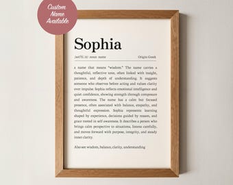 Sophia Name Meaning Wall Art, Personalized Dictionary Print, Custom Baby Name Sign, Nursery Kids Boys Room Decor Baptism Baby Shower Gift