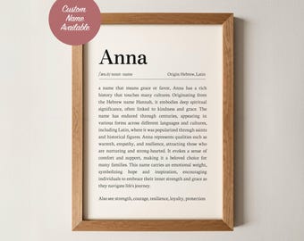 Anna Name Meaning Wall Art, Personalized Dictionary Print, Custom Baby Name Sign, Nursery Kids Girls Room Decor Baptism Baby Shower Gift