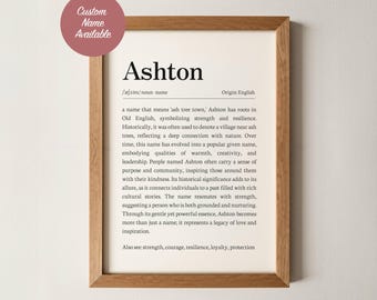 Ashton Name Meaning Wall Art Personalized Dictionary Print Custom Baby Name Sign Nursery Kids Boys girls Room Decor Baptism Baby Shower Gift