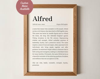 Alfred Name Meaning Wall Art, Personalized Dictionary Print, Custom Baby Name Sign, Nursery Kids Boys Room Decor Baptism Baby Shower Gift