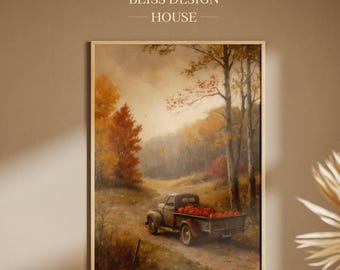 Pumpkin Truck Decor Art Halloween Wall Print Printable Pumpkin Still Life Painting Halloween Decor Rustic Fall Art Vintage Wall Print -21