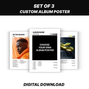 CONJUNTO DE 3 Escolha seu próprio álbum, pôster, capa de álbum, pôster de álbum personalizado, pôster de cantor, pôster de cantor e artista, decoração de parede, presentes musicais de aniversário