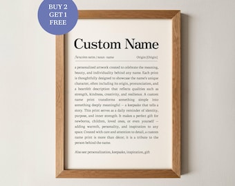 Signification du nom personnalisé art mural définition personnalisée art mural impression nom bébé personnalisé signe chambre d'enfant enfants garçons chambre décoration baptême cadeau de shower de bébé C3