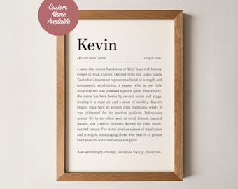 Kevin Name Meaning Wall Art, Personalized Dictionary Print, Custom Baby Name Sign, Nursery Kids Boys Room Decor Baptism Baby Shower Gift