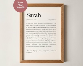 Sarah Name Meaning Wall Art, Personalized Dictionary Print, Custom Baby Name Sign, Nursery Kids Girls Room Decor, Baptism Baby Shower Gift