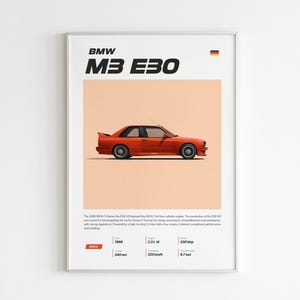 Mid century BMW M3 E30 Car Poster, Cars Poster Print, retro car Poster, Supercar Poster, Gift for him, Kids boys room Decor