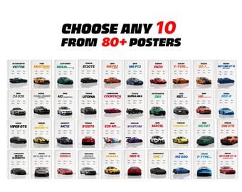 Choose any 10 Car Poster Print Retro car Poster Supercar Poster bundle Gift for him, boys room Decor, Dorm Decor BMW Ferrari Lamborghini