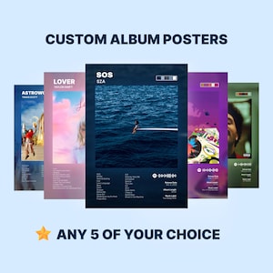 SET OF 5 Choose Your Own Album Poster Album Cover Custom Album Poster Singer Poster Singer and Artist Songs Wall Decor Birthday Music Gifts