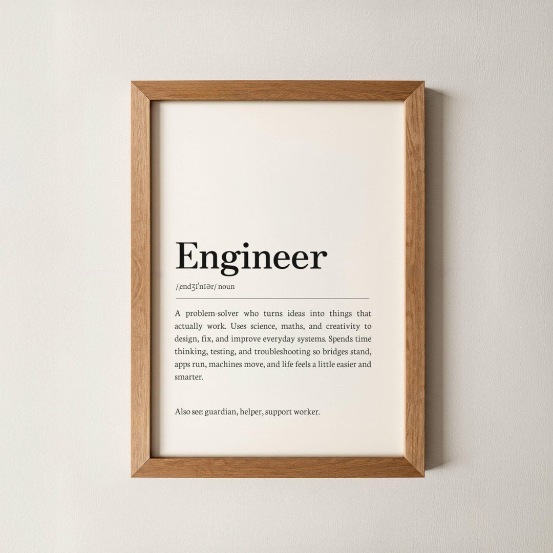 Engineer Definition Print, Engineer Wall Art, Engineering Gift for Him ...