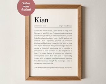 Kian Name Meaning Wall Art, Personalized Dictionary Print, Custom Baby Name Sign, Nursery Kids Boys Room Decor Baptism Baby Shower Gift