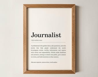 Journalist Definition Wall Art Print, Journalist Gift, Reporter Wall Decor, Media Office Art, Journalism Graduation Gift, Newsroom decor