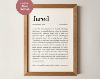 Jared Name Meaning Wall Art, Personalized Dictionary Print, Custom Baby Name Sign, Nursery Kids Boys Room Decor, Baptism Baby Shower Gift