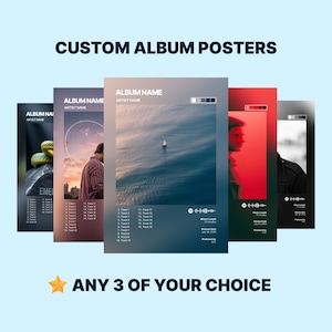 SET OF 3 Choose Your Own Album Poster Album Cover Custom Album Poster Singer Poster Singer and Artist Songs Wall Decor Birthday Music Gifts