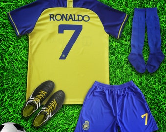 Al Nassr Ronaldo #7 New Home Soccer Jersey & Shorts with Socks Set for Boys and Girls Youth Sizes